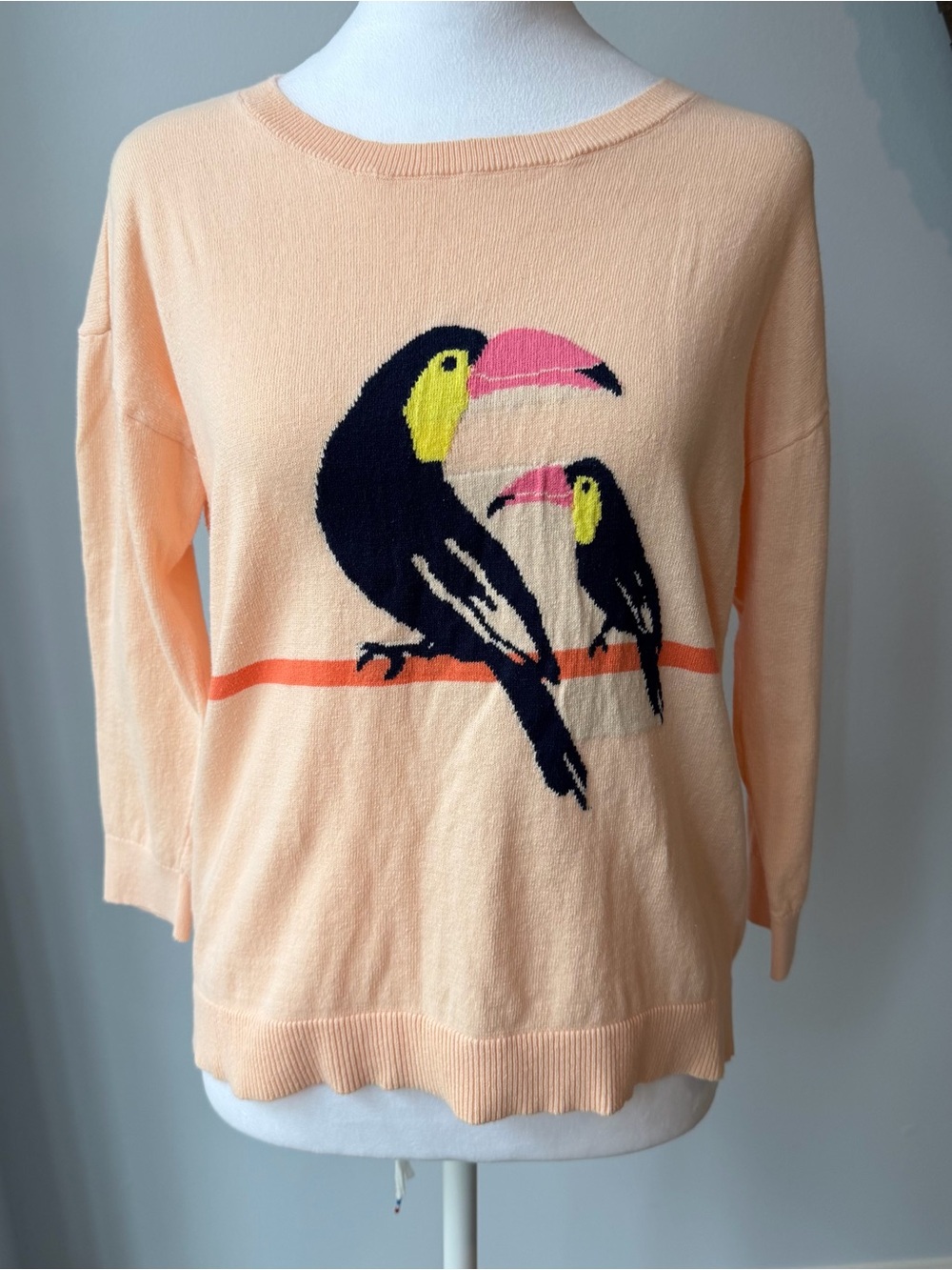 LOFT Peach Toucan Lightweight Knit Sweater Cotton Top XS